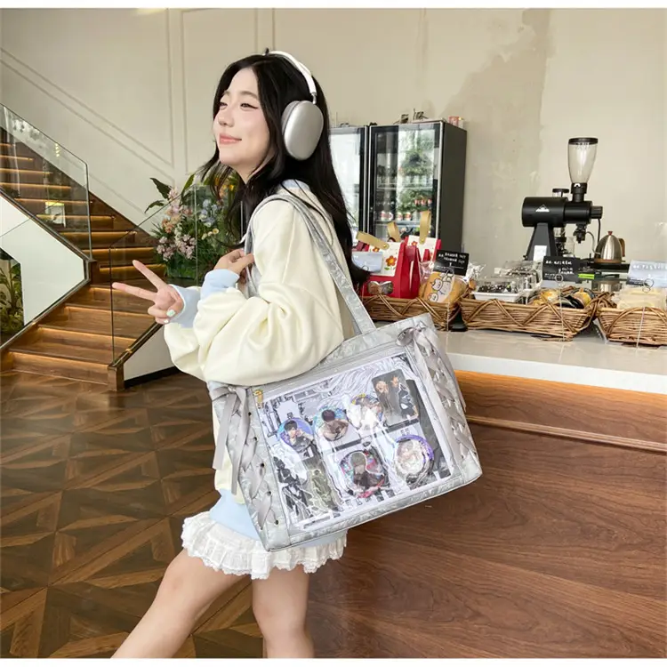 Japanese Floral Ribbon Bag Large Capacity Leather Goods — feature 10