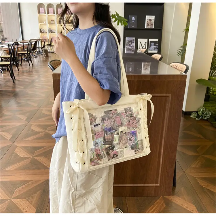 Japanese Floral Ribbon Bag Large Capacity Leather Goods — feature 11