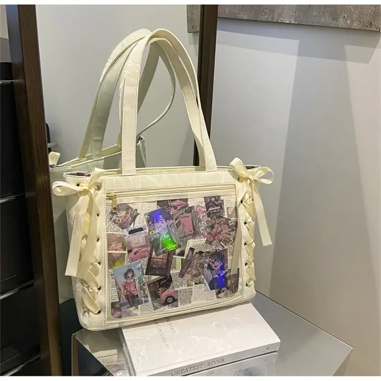 Japanese Floral Ribbon Bag Large Capacity Leather Goods — feature 13