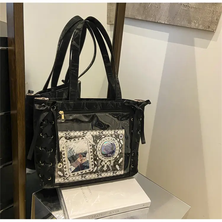 Japanese Floral Ribbon Bag Large Capacity Leather Goods — feature 14