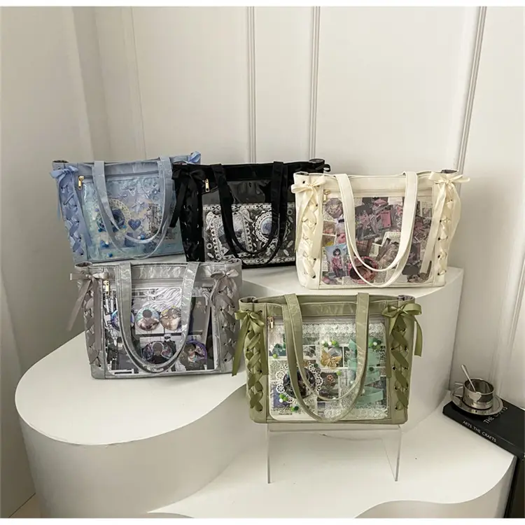Japanese Floral Ribbon Bag Large Capacity Leather Goods — feature 16
