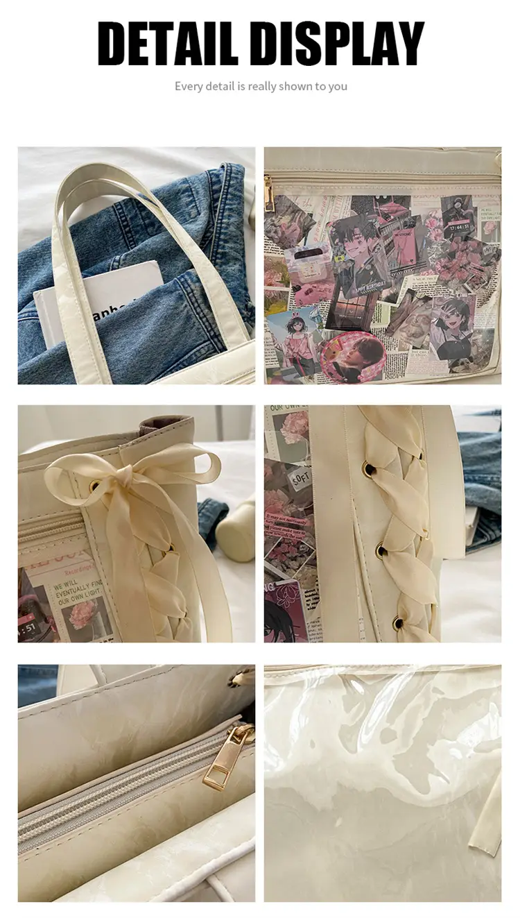 Japanese Floral Ribbon Bag Large Capacity Leather Goods — feature 5