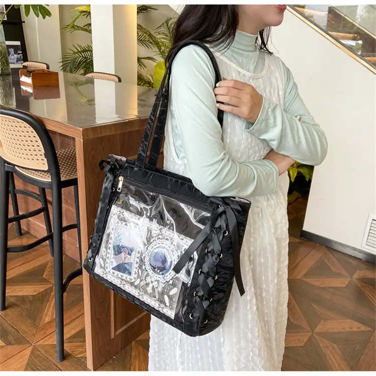 Japanese Floral Ribbon Bag Large Capacity Leather Goods — feature 7
