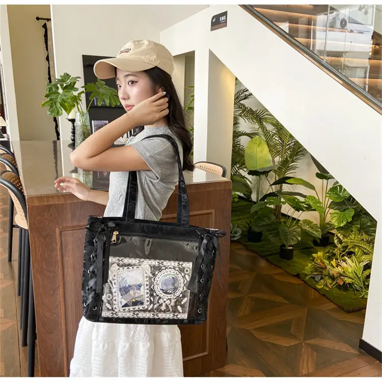Japanese Floral Ribbon Bag Large Capacity Leather Goods — feature 8
