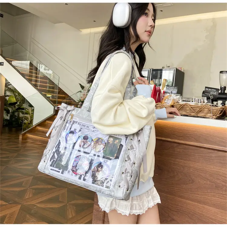 Japanese Floral Ribbon Bag Large Capacity Leather Goods — feature 9