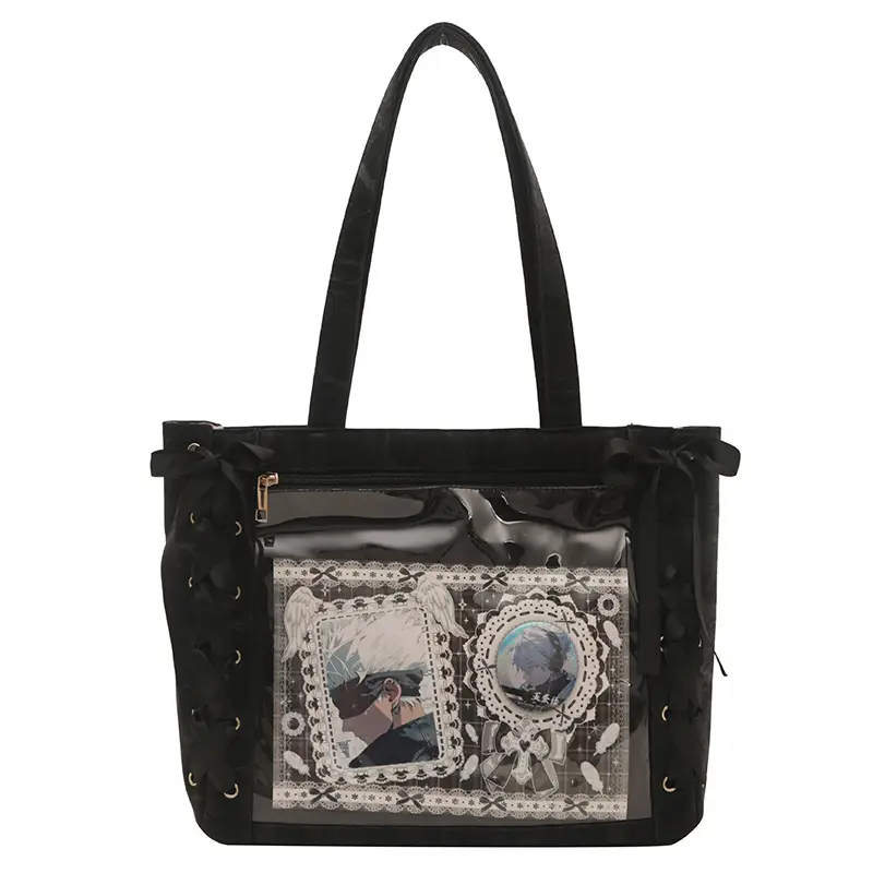 Japanese Floral Ribbon Bag Large Capacity Leather Goods - Image 2