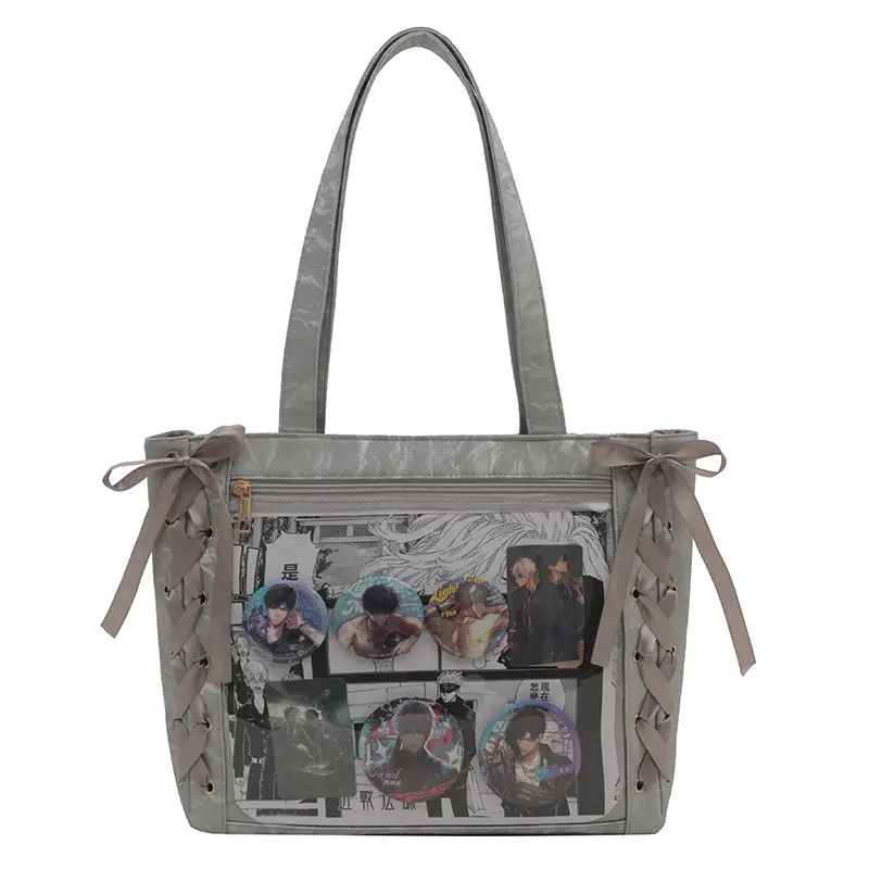 Japanese Floral Ribbon Bag Large Capacity Leather Goods - Image 3