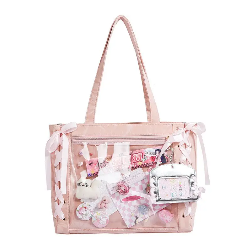 Japanese Floral Ribbon Bag Large Capacity Leather Goods - Image 4