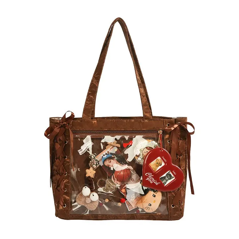 Japanese Floral Ribbon Bag Large Capacity Leather Goods - Image 5