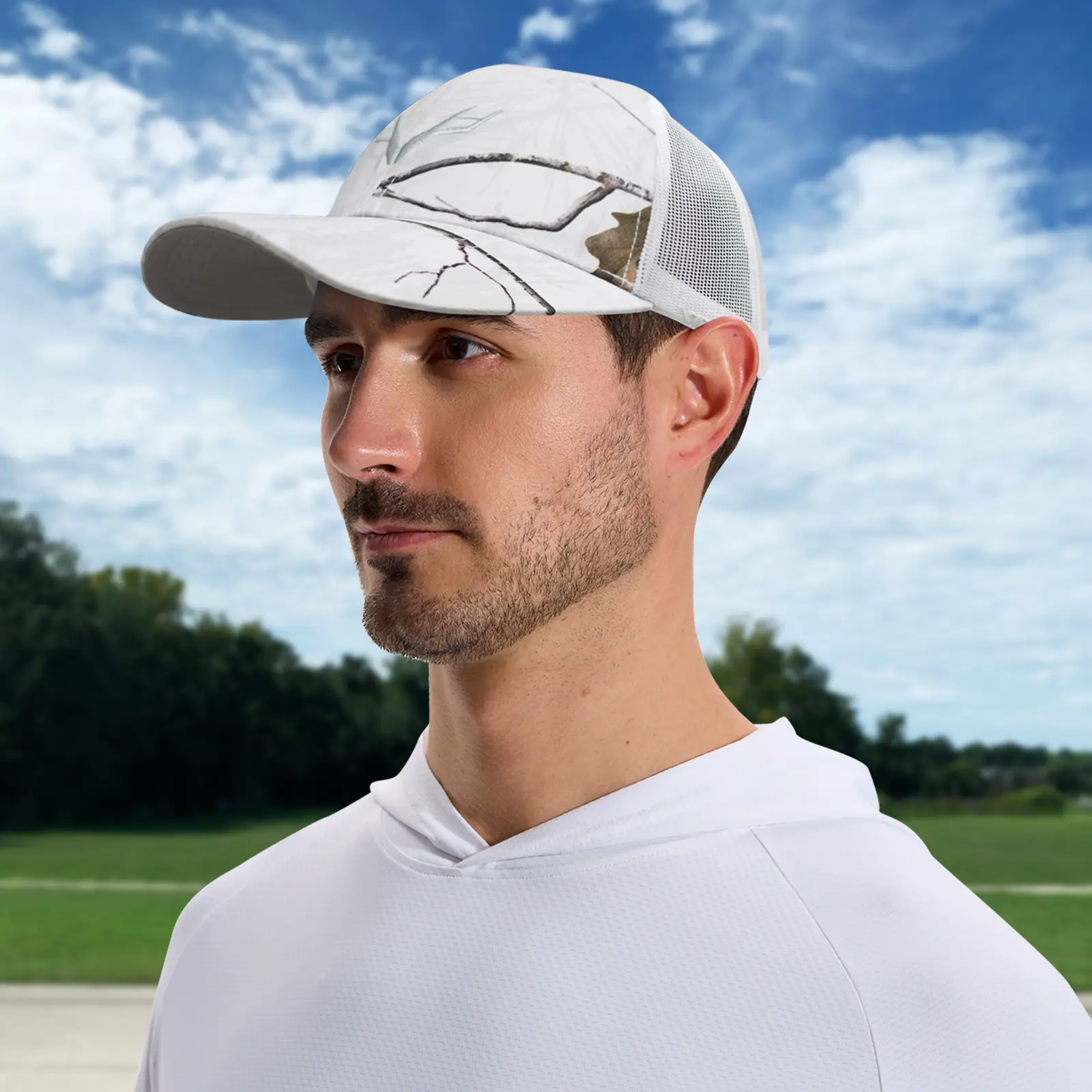Camouflage V-Logo Baseball Cap with Pink Mesh Back