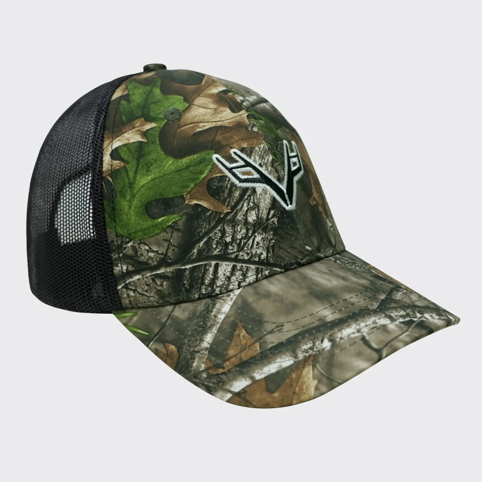Camouflage V-Logo Baseball Cap with Pink Mesh Back — feature 3