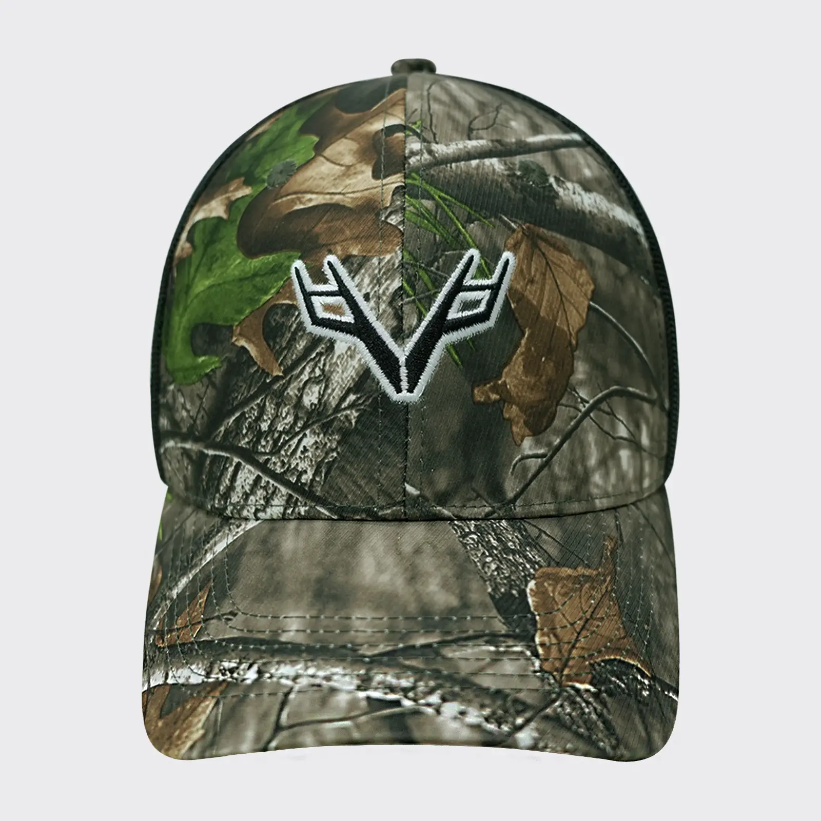 Camouflage V-Logo Baseball Cap with Pink Mesh Back — feature 5