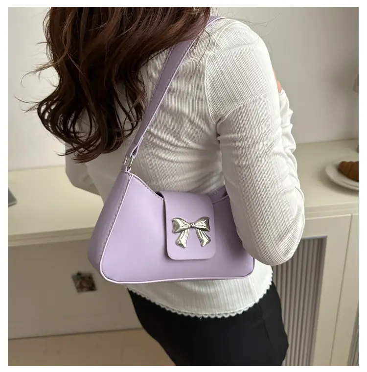 Women's Brown Textured Shoulder Bag with Bow Decor — feature 15