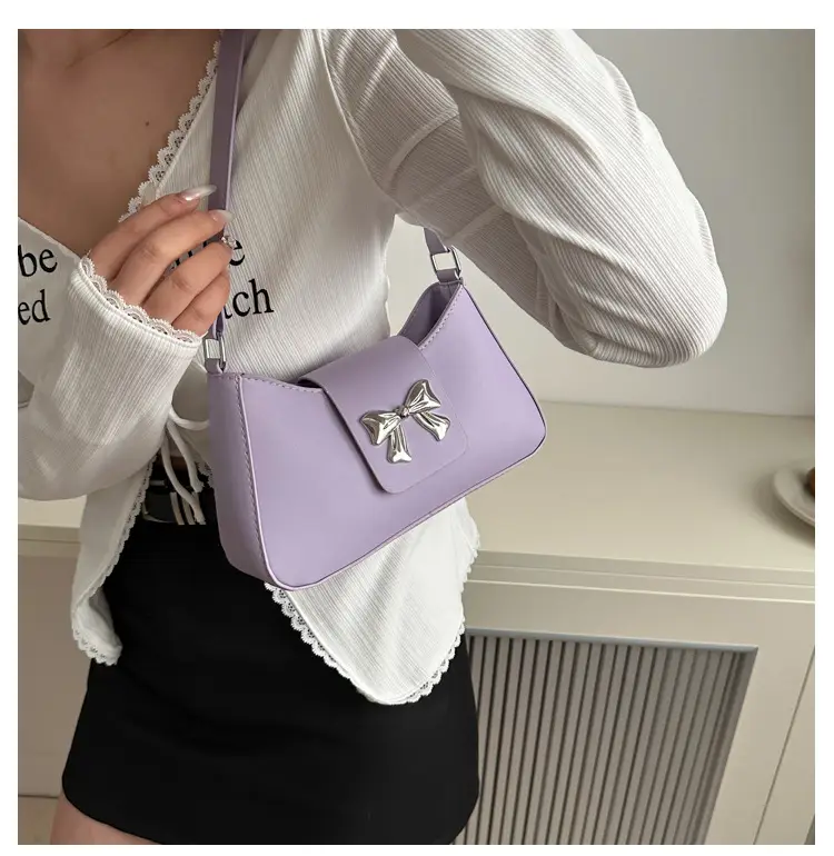 Women's Brown Textured Shoulder Bag with Bow Decor — feature 16