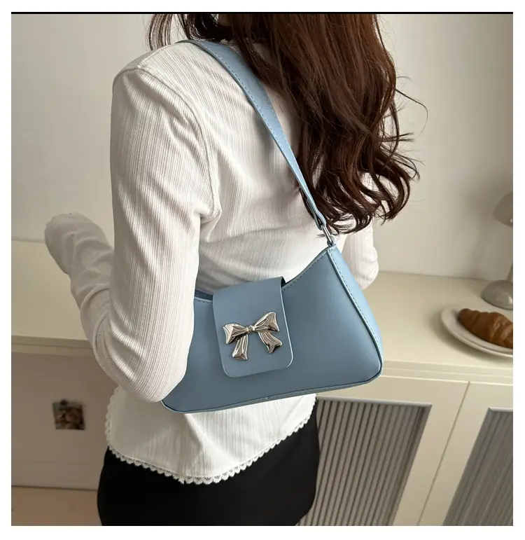 Women's Brown Textured Shoulder Bag with Bow Decor — feature 17