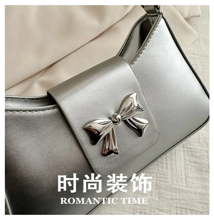 Women's Brown Textured Shoulder Bag with Bow Decor — feature 4
