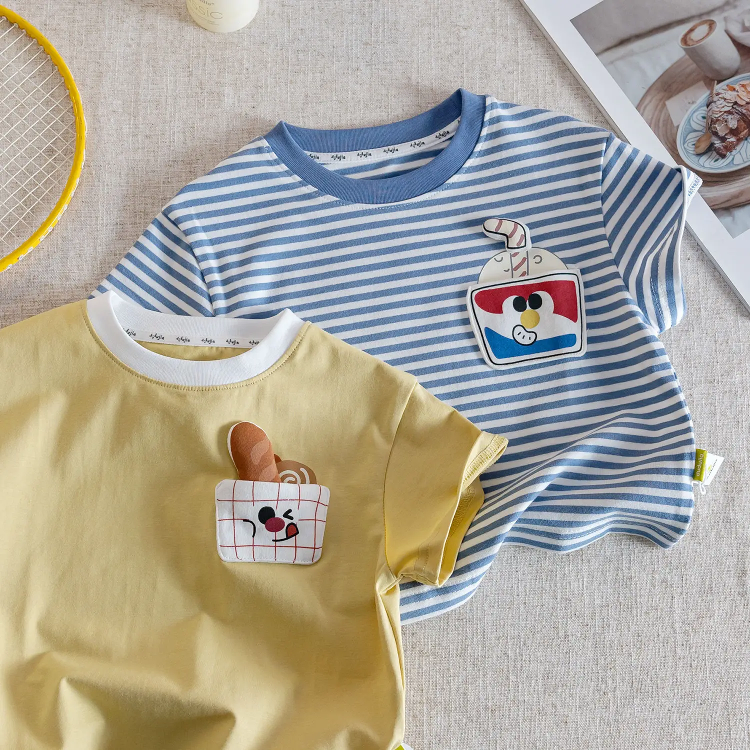 Boys Striped Cartoon T-Shirt Blue White 2025 - Image 3