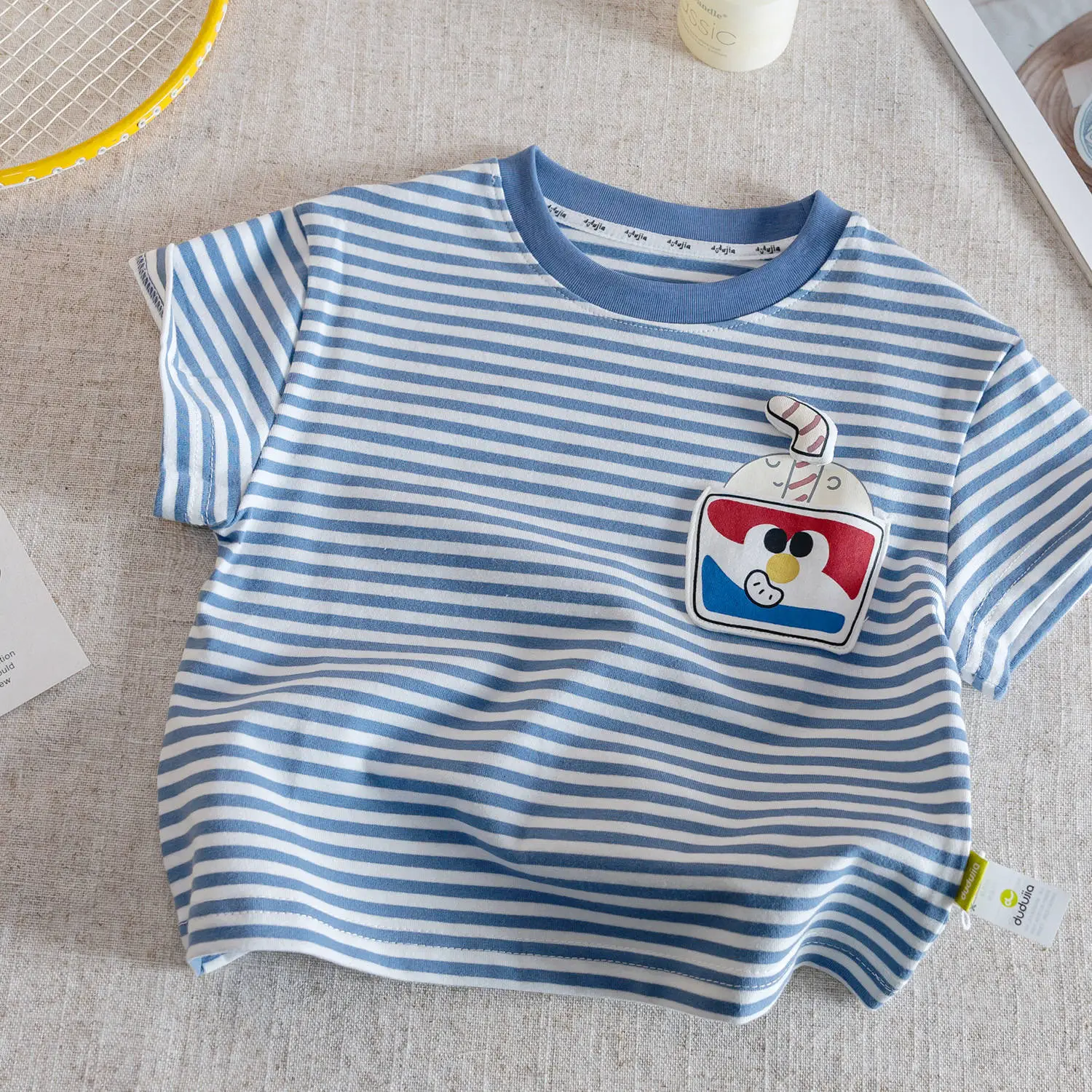 Boys Striped Cartoon T-Shirt Blue White 2025 — feature 3