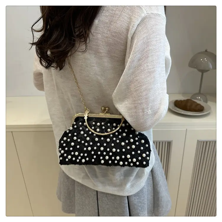 Retro Pearl Handheld Bag with Flower Beading & Chain — feature 20