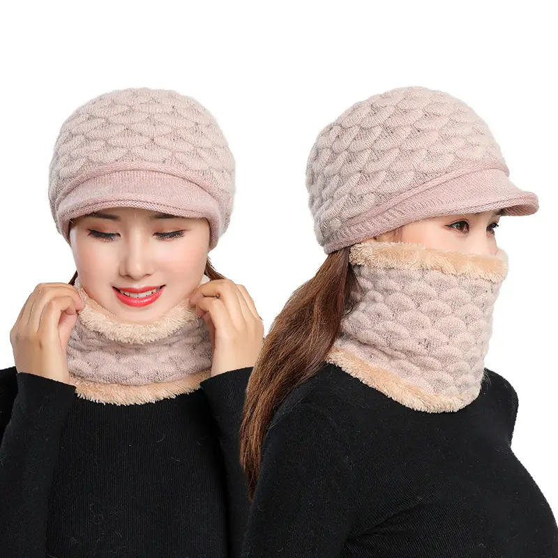 New Women's Knitted Peaked Cap with Velvet Scarf - Image 9