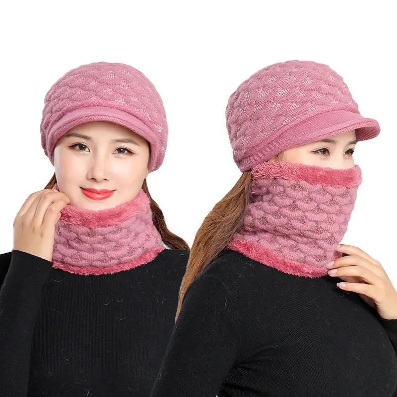 New Women's Knitted Peaked Cap with Velvet Scarf - Image 10