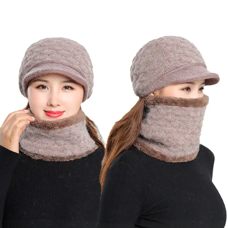 New Women's Knitted Peaked Cap with Velvet Scarf - Image 11