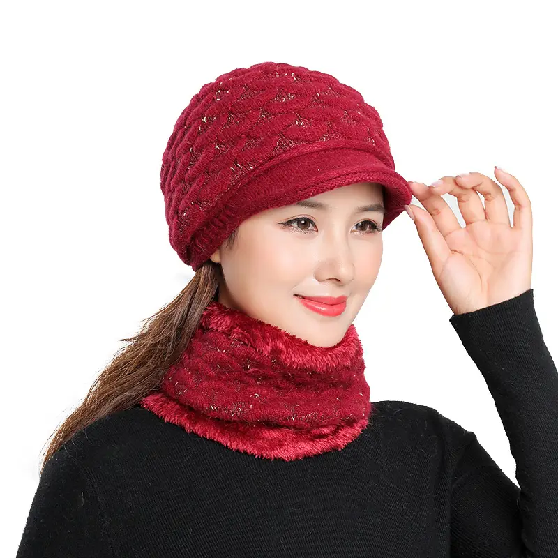 New Women's Knitted Peaked Cap with Velvet Scarf - Image 13