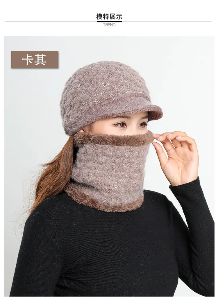 New Women's Knitted Peaked Cap with Velvet Scarf — feature 14
