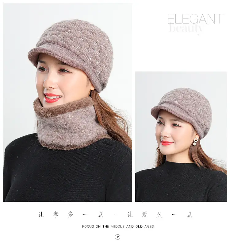 New Women's Knitted Peaked Cap with Velvet Scarf — feature 15
