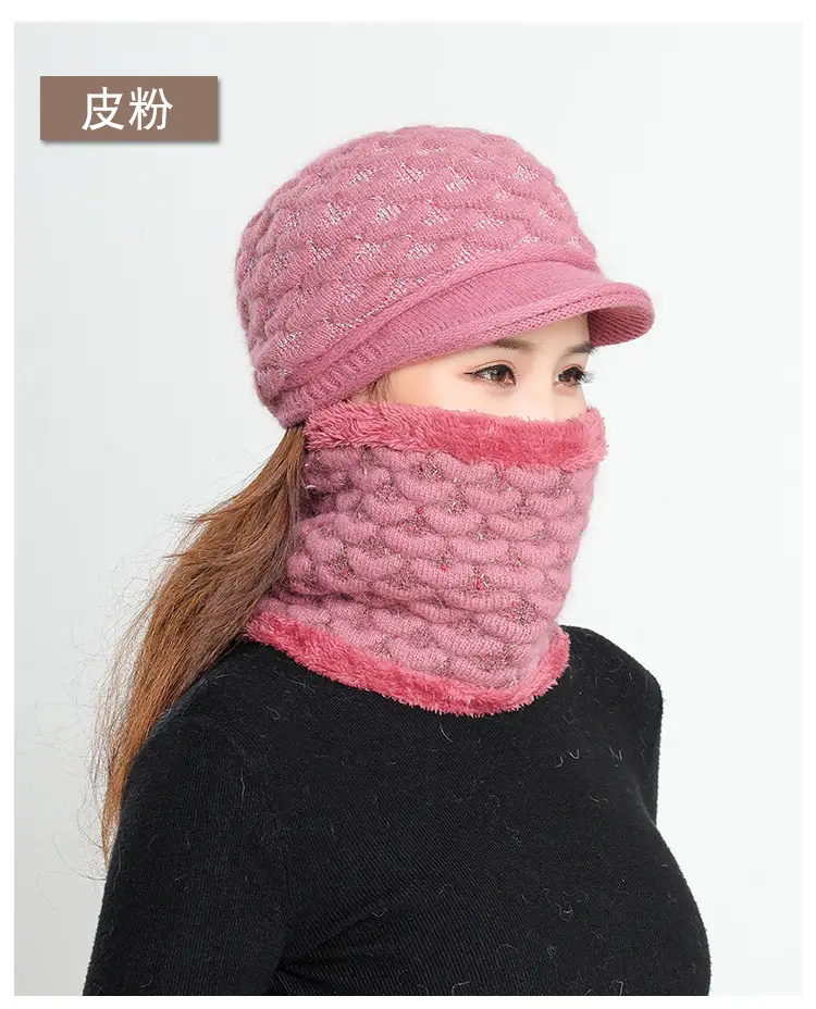 New Women's Knitted Peaked Cap with Velvet Scarf — feature 16