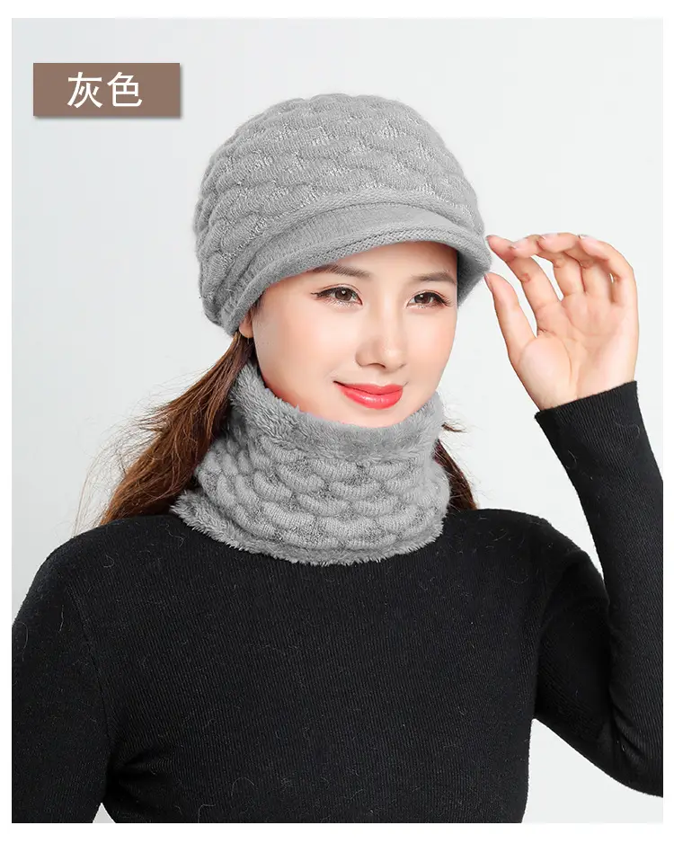 New Women's Knitted Peaked Cap with Velvet Scarf — feature 18
