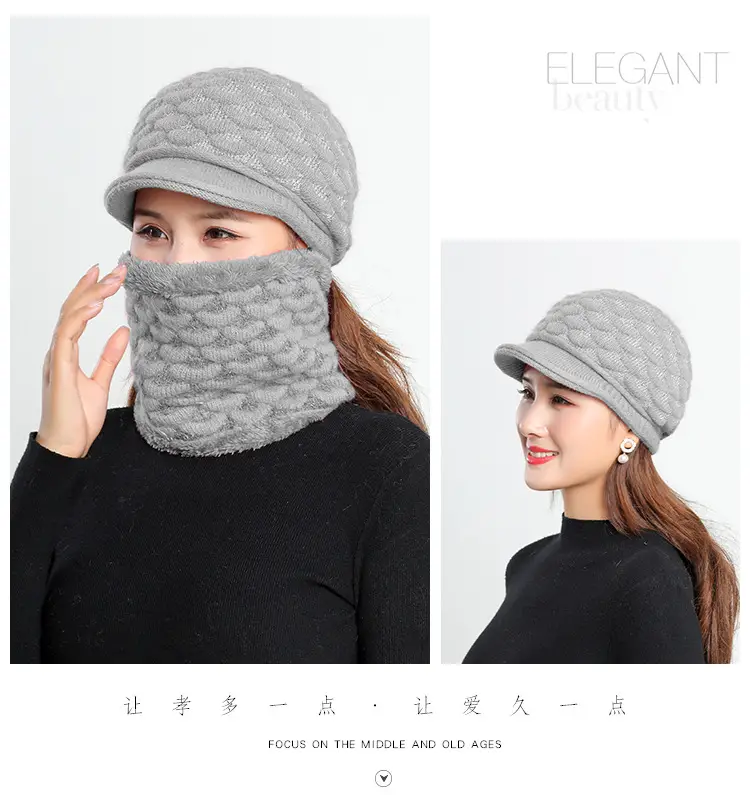 New Women's Knitted Peaked Cap with Velvet Scarf — feature 19