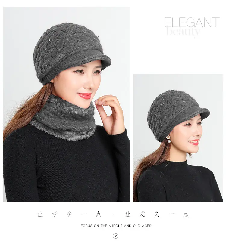 New Women's Knitted Peaked Cap with Velvet Scarf — feature 22