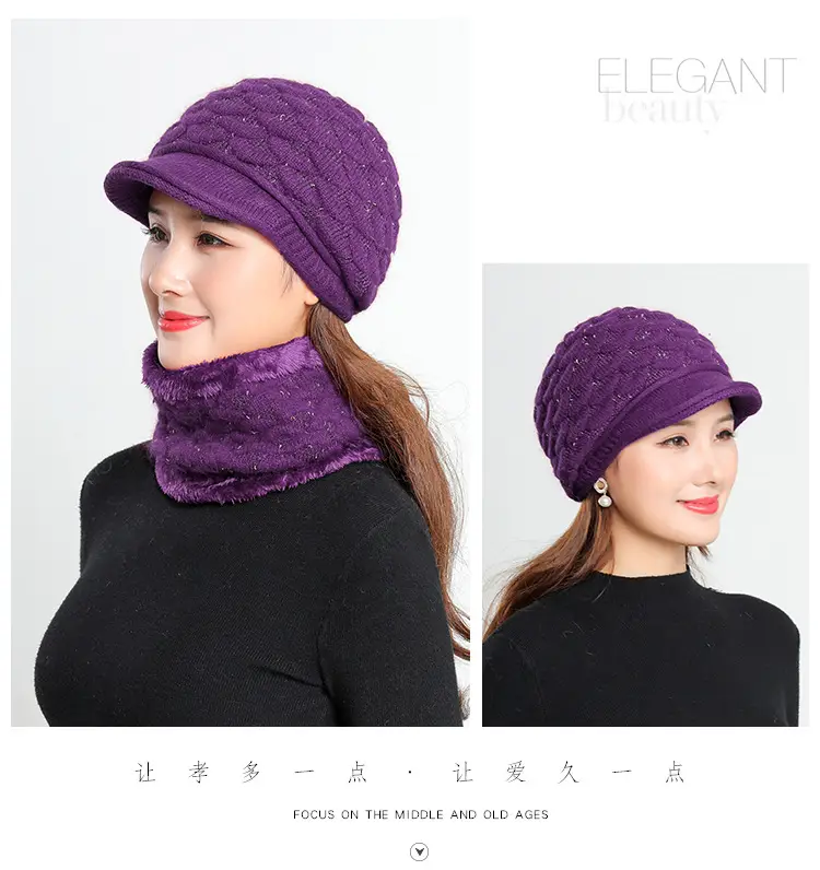 New Women's Knitted Peaked Cap with Velvet Scarf — feature 24