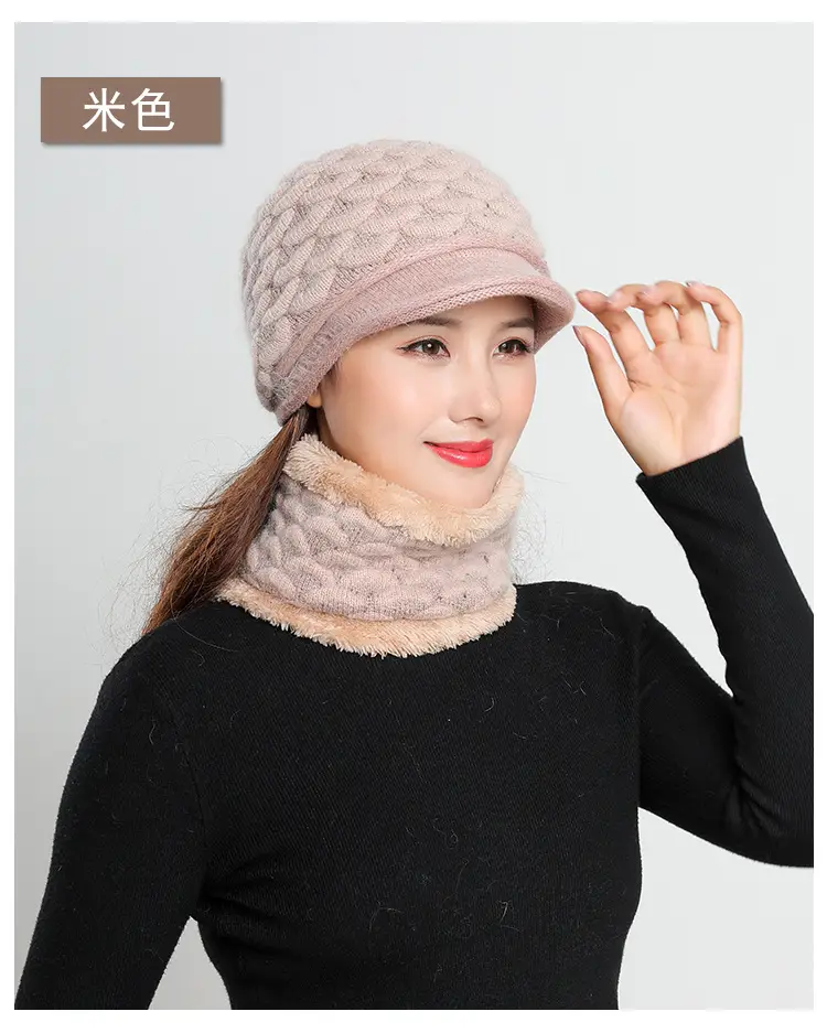 New Women's Knitted Peaked Cap with Velvet Scarf — feature 25