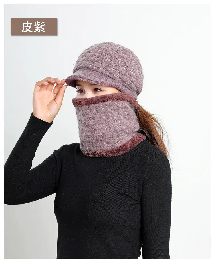 New Women's Knitted Peaked Cap with Velvet Scarf — feature 27