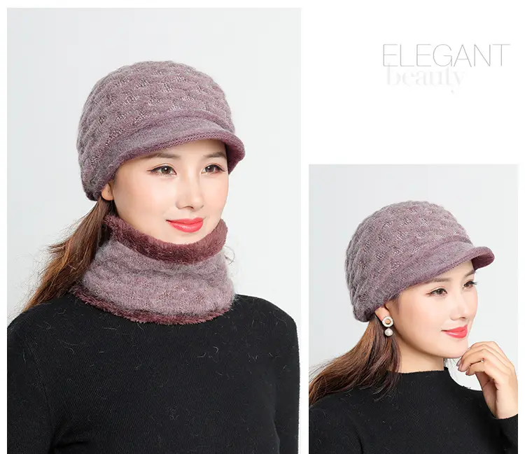 New Women's Knitted Peaked Cap with Velvet Scarf — feature 28