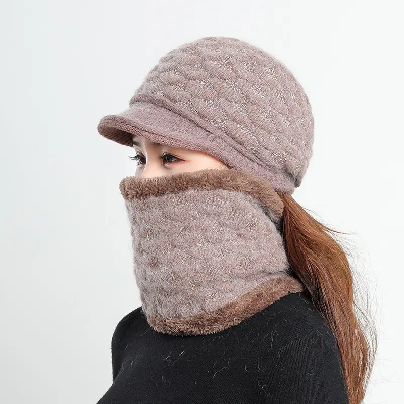 New Women's Knitted Peaked Cap with Velvet Scarf - Image 4