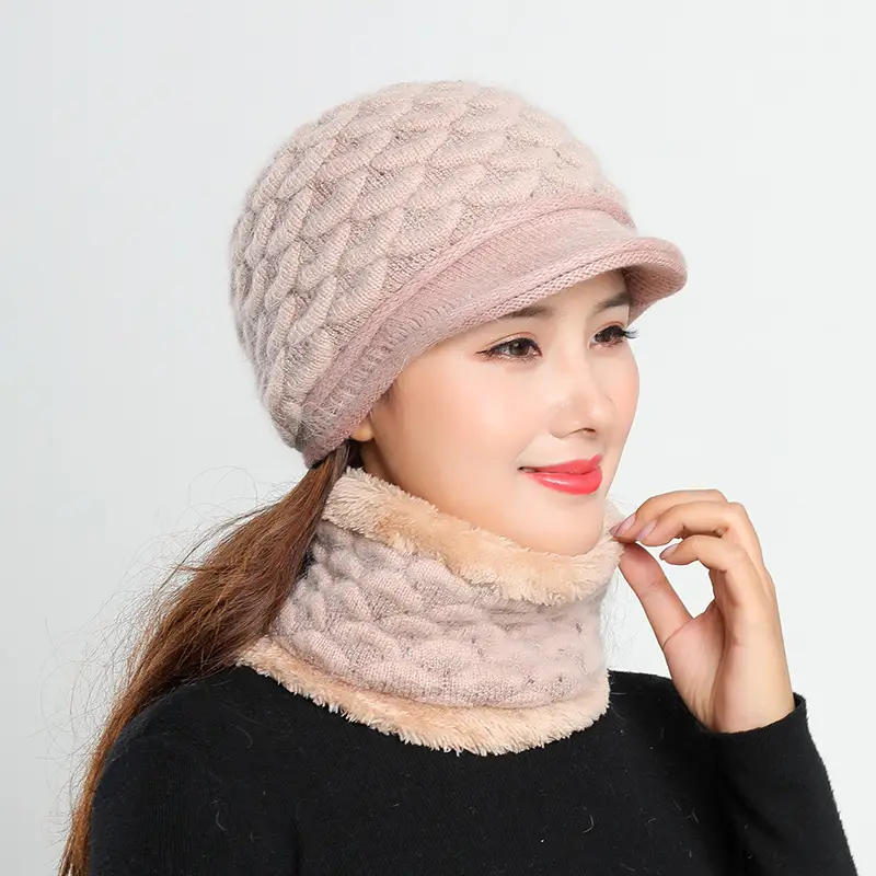 New Women's Knitted Peaked Cap with Velvet Scarf - Image 5