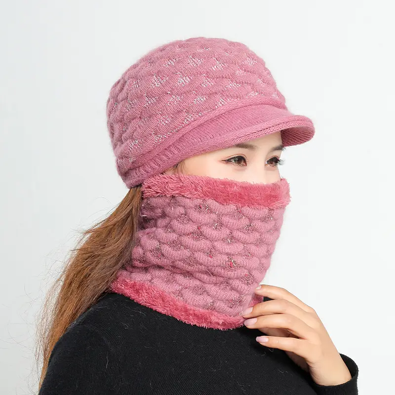 New Women's Knitted Peaked Cap with Velvet Scarf - Image 6