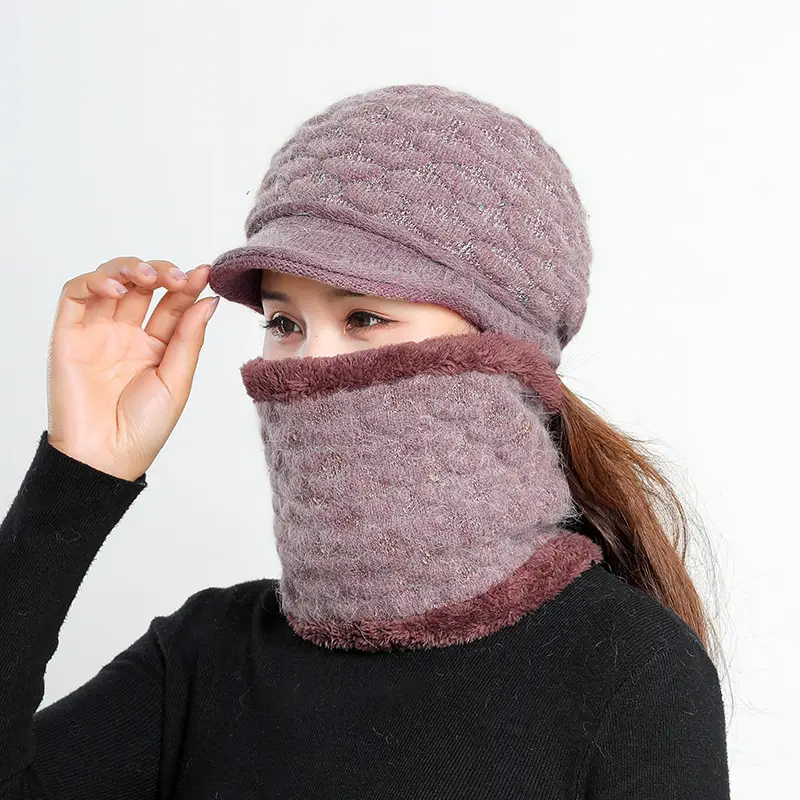 New Women's Knitted Peaked Cap with Velvet Scarf - Image 7