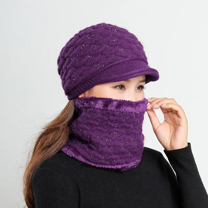 New Women's Knitted Peaked Cap with Velvet Scarf - Image 8