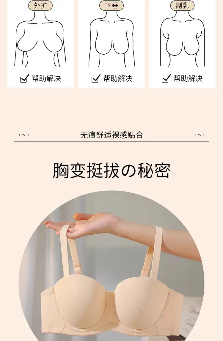 Original Seamless Underwear for Women, Non-Slip Push-Up Tube Top Wedding Dress, Big Breasts, Small Anti-Sagging, Large Size Bra, Thin Style — feature 3