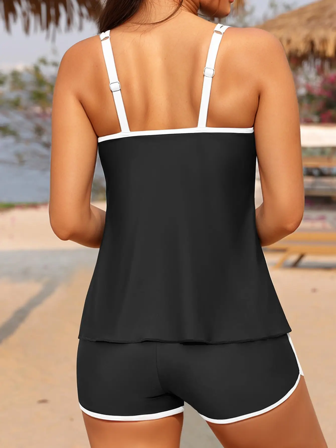 Black & White Cross-Border Tank & Shorts Set for Women - Image 4
