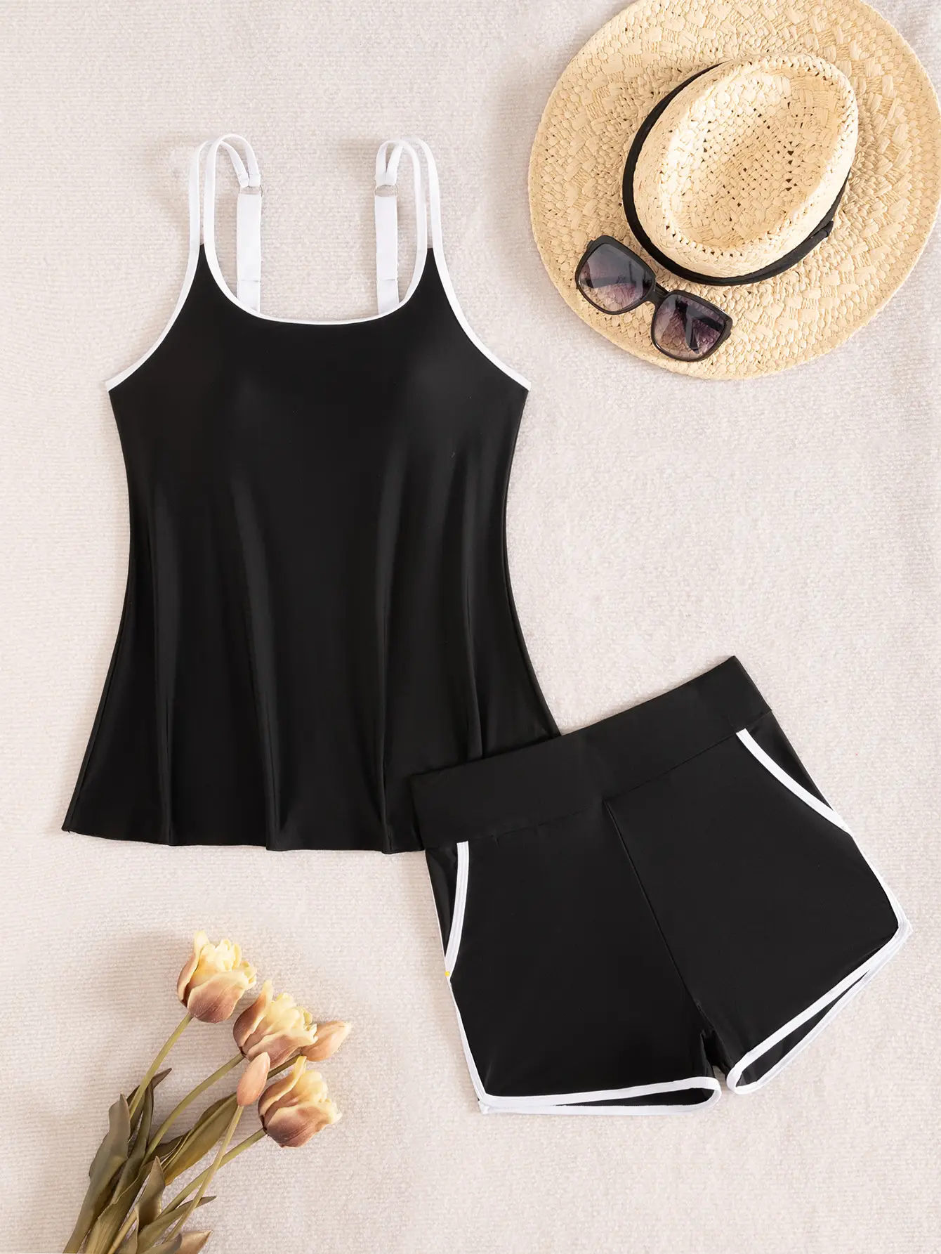 Black & White Cross-Border Tank & Shorts Set for Women — feature 7