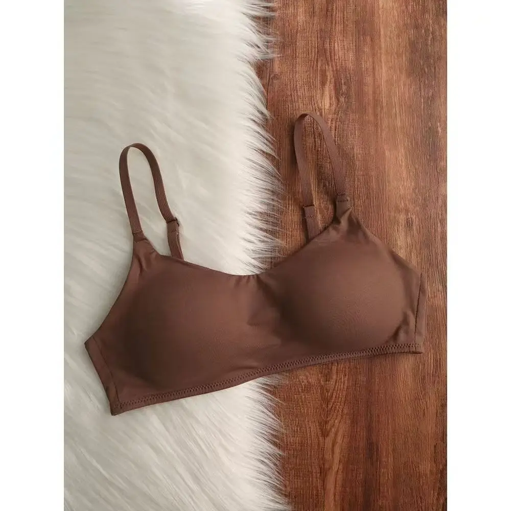 Japanese-Style Women's Underwear for Spring and Autumn, Small Chest Push-Up Anti-Sagging Color Bandeau Seamless Simple Sexy Beautiful Back Bra