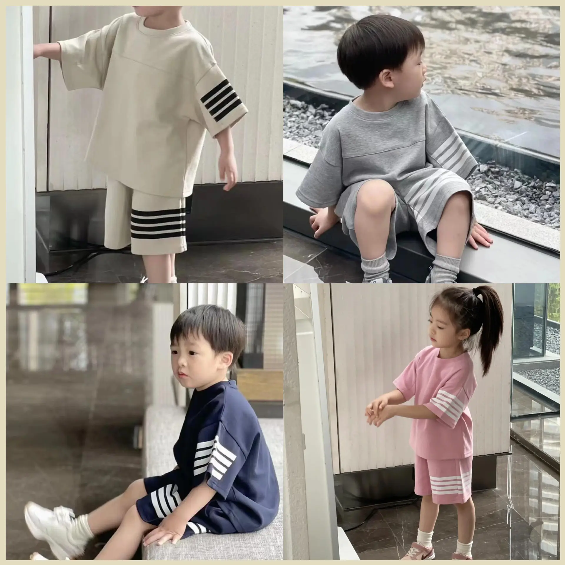 Pink Korean Style Kids Shorts Set Summer Casual Two-Piece — feature 1