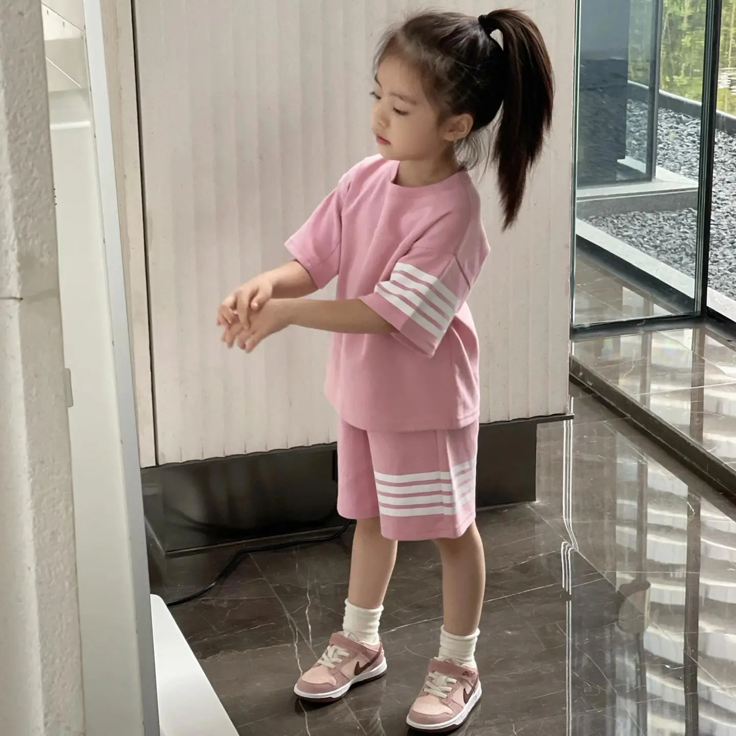 Pink Korean Style Kids Shorts Set Summer Casual Two-Piece — feature 14