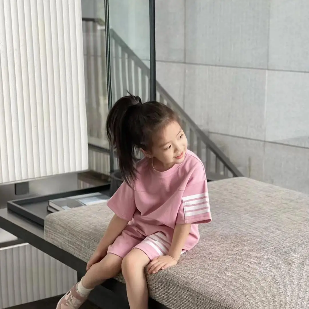 Pink Korean Style Kids Shorts Set Summer Casual Two-Piece — feature 15