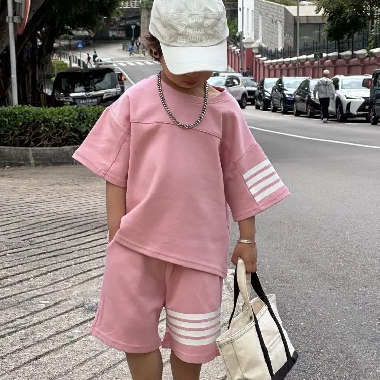 Pink Korean Style Kids Shorts Set Summer Casual Two-Piece - Image 3
